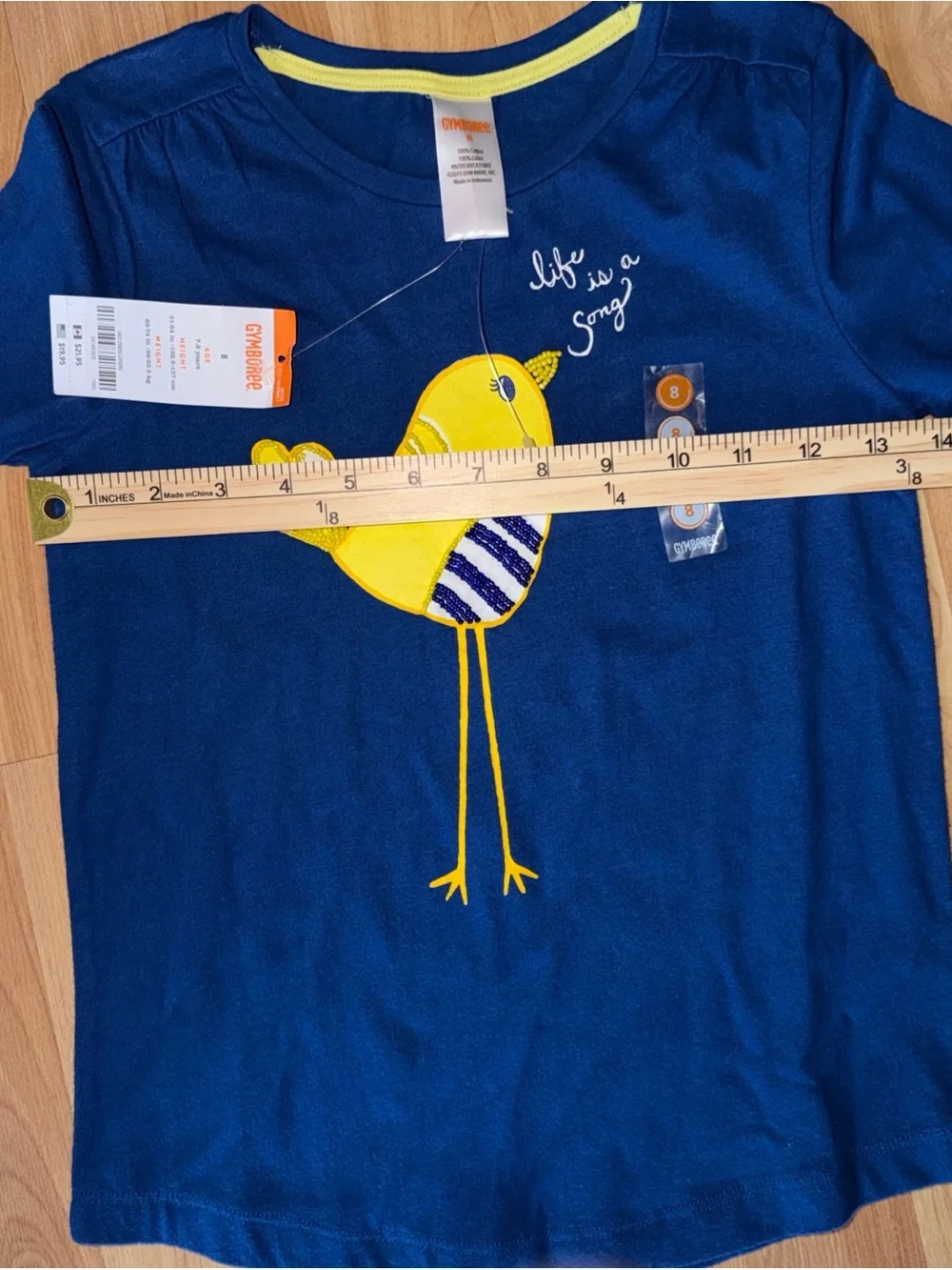 GYMBOREE Girls' Blue Long-Sleeve Bird Applique Top Size 8